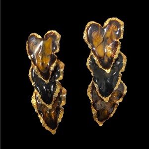 3/$18 Vintage Enamel Swirl & Gold Tone Leaf Drop Earrings